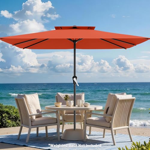 Image of AreShark 8'x10' 2 Tiers Rectangular Patio Umbrella - Outdoor Umbrella Waterproof UV Protection, Market Table Umbrella w /Crank for Pool, Backyard, Deck(Orange)