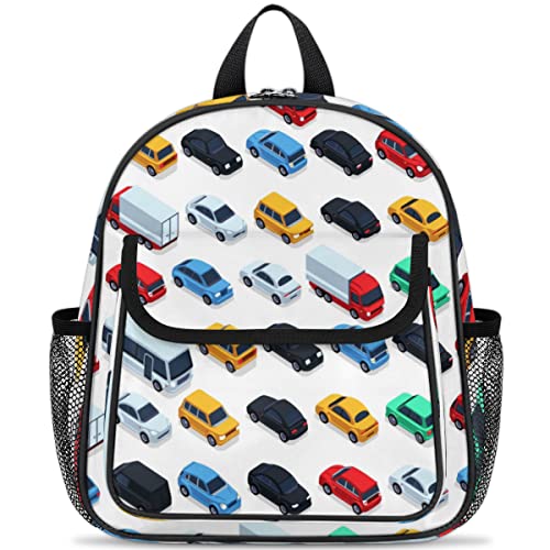 TropicalLife Mochilas de coche para niños y niñas, caricaturas de coche de ciudad para niños pequeños, mochila ligera para la escuela, multicolor