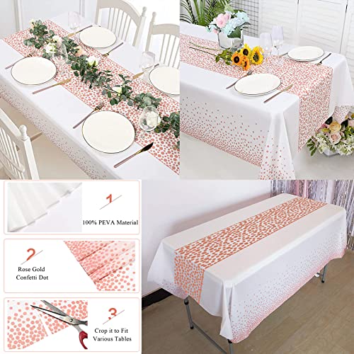 Fecedy 6 Packs 54"X108" Rose Gold Wave Point White Disposable Plastic Table Cover Waterproof Tablecloths For Rectangle Tables Up To 8 Ft In Length Party Decorations #TOP3