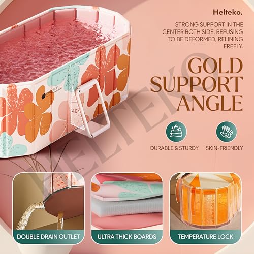 Image of Helteko Bath Tub for Adult for Bathroom, Foldable Tub for Home Use with Drainage Hole, Thickened Insulated Ice Bath Tub, Inflatable BathTub for Adults, Ice BathTub for Adults (Pink Flower)