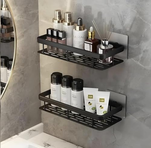 Pack of 2 Self Adhesive Bathroom Shelf for Wall, Aluminium Shower...