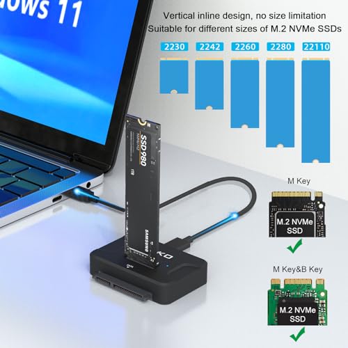 AOKO SATA NVMe SSD to USB Reader Adapter- Dual-Bay 2 in 1 Hard Drive Reader 10Gbps SSD Enclousure for NVMe + 2.5\"/3.5\" HDDs , Supports Simultaneous Read/Write, Includes 12V/3A Power Adapter