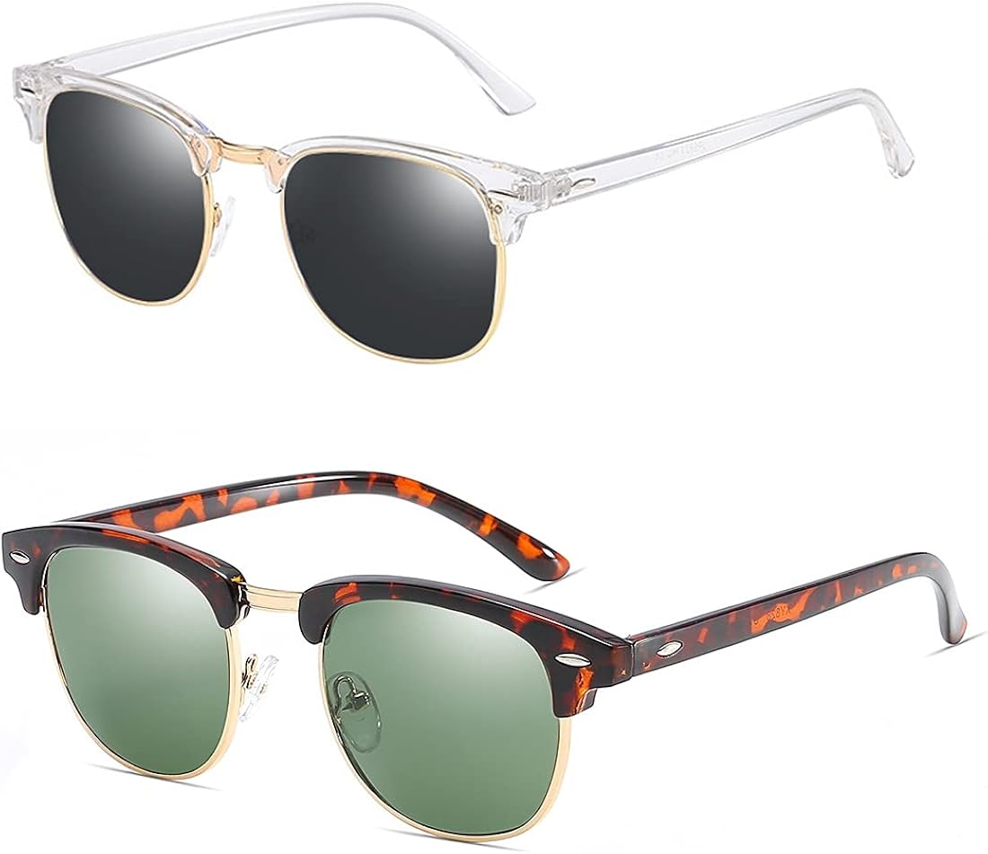 ENSARJOE Polarized Sunglasses Retro Semi Rimless Sun Glasses for Men Women Driving Eyewear