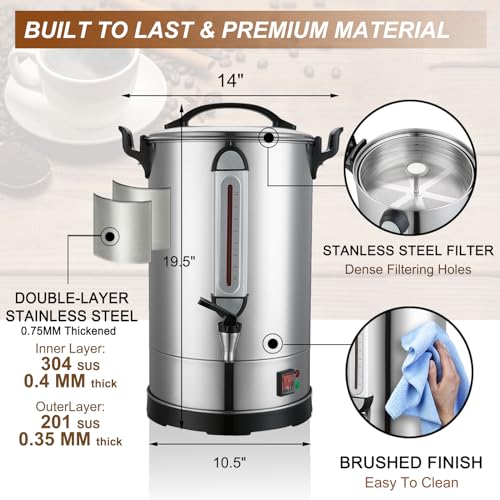 100 Cup Commercial Coffee Urn, 16L Large 304 Stainless Steel Percolator - image 9