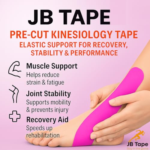 Image of JB Tape Kinesiology Tape, 80 Precut Strips, Pink, Latex‑Free, 4 Rolls | Breathable Material