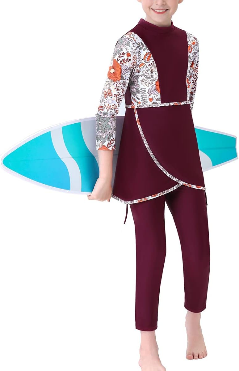 Islamic Swimsuit for Girls 2-Piece Full Cover Hijab Top Burkini Pants Modest Muslim Swimwear Beachwear Bathing Suit