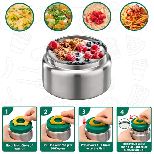 Image of MAISON HUIS 8oz Soup Thermo Wide Mouth Vacuum Insulated Thermo Jar, Leak Proof Stainless Steel Food Container for Hot&Cold Food Kids Lunch Soup for School Travel (Green)