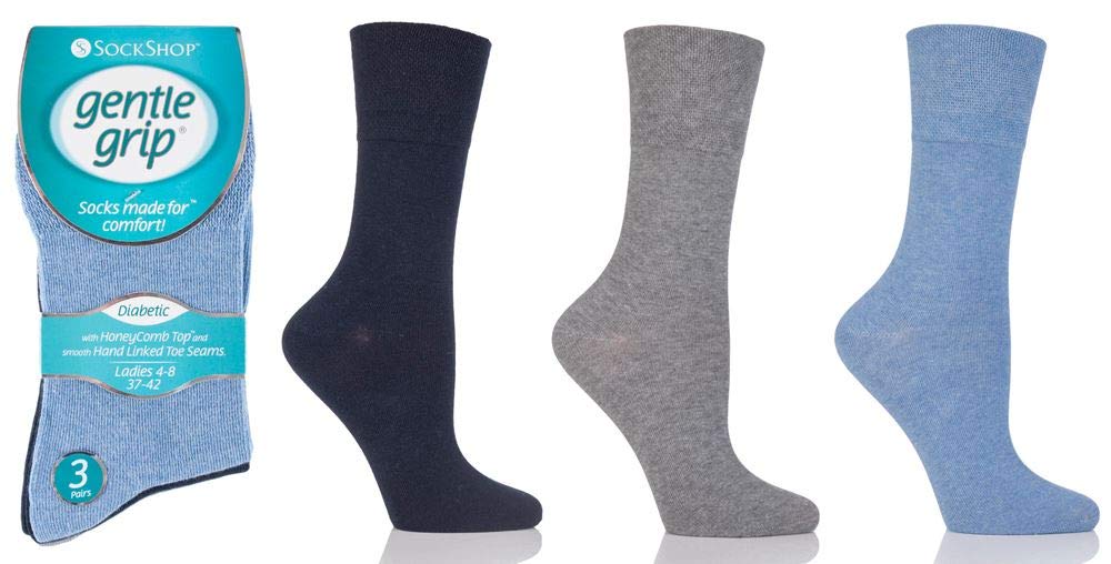 Undercover Women's Blue Mix X 6 Sock Shop Gentle Grip Diabetic Cotton Rich Socks 4-8