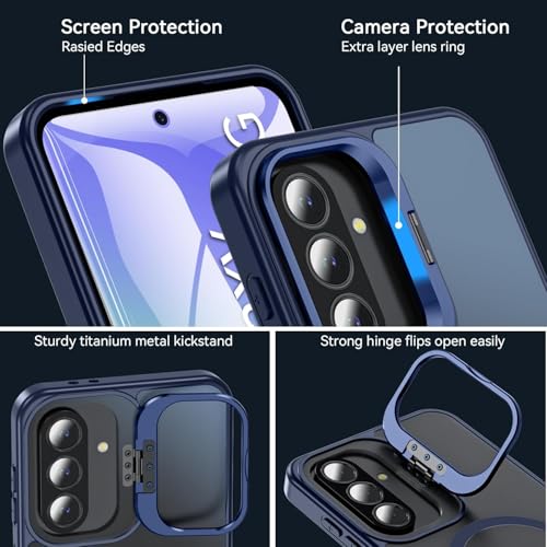 Image of DIZORO Samsung Galaxy A17 Case Compatible with Wireless Charging, with Camera Stand, Military Grade Drop Tested,Translucent Hard Back Soft Edge Back Cover (Blue)