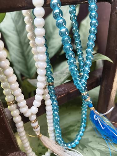 Image of Pure Green & White Crystal Beautiful 100 Beads Tasbih, Islamic Salat /Beads Prayer Tasbeeh for Muslims Crafted for Daily Prayer Needs (Pack of 2) Color - Green & White