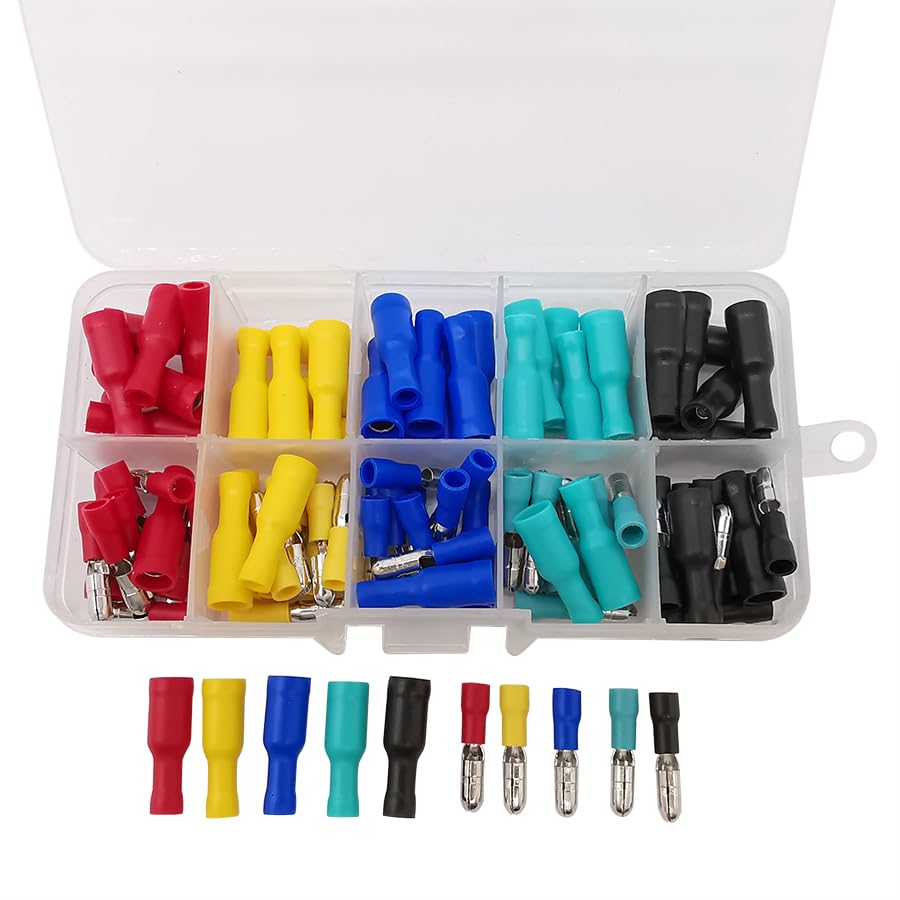 100Pcs/Box Male Female Insulated Wire Connectors Crimp Terminal Assorted Kit for 22~16AWG Wiring