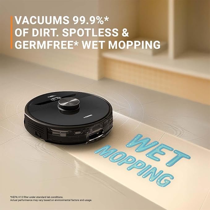 Image of Vacuum Cleaner, Black, LiDAR Navigation 3.0, Auto Dust Disposal, 4L Bag, App Control, Battery Powered (2nd Gen 9000Pa Suction Home Mapping Nuo)