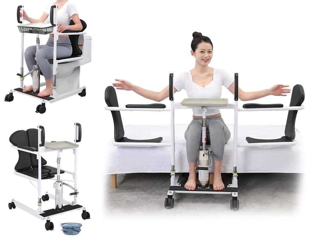 **Sedia di Trasferimento Idraulica per Pazienti, Sedia di Sollevamento per Uso Domestico, Seduta Divisa a 180°, Altezza Regolabile per Anziani, Disabili e Persone con Mobilità Ridotta**