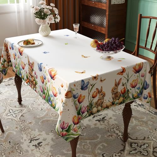 Esmorah Easter Tablecloth Rectangle 60x84 Inch, Spring Blooming Floral Eggs Watercolor Rectangle Table Cloth, Polyester and Washable Table Cover for Party Picnic Dinner Decor by Esmorah - Image 6