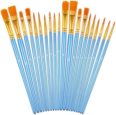 Pinceles para Pintura 20 Piezas, Pinceles Pintura Acrilica de Primera Calidad con Mango de Madera y Cerdas de Nailon Duraderas, Pincele Acuarela para Artistas, Adultos, (20, Azul)