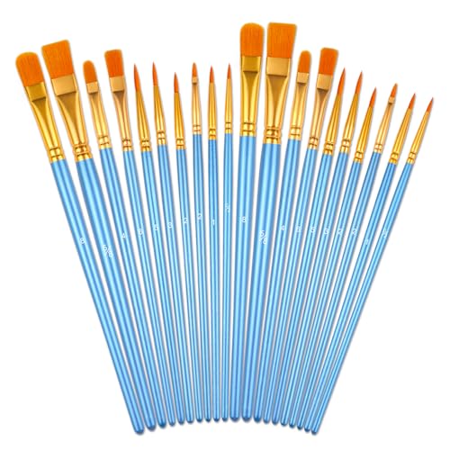 Set de Pinceaux Peinture, 20 Pinceau d'artiste avec Poils en Nylon et Manche en Bois, Pinceaux Peinture Acrylique, Aquarelle, Huile, Pinceau Brosse pour Nail...