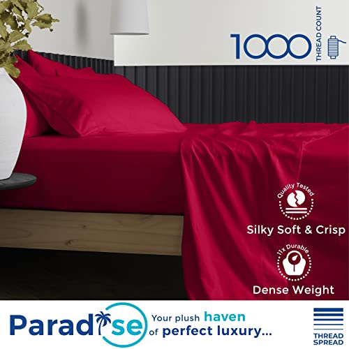 Pure Egyptian King Size Cotton Bed Sheets Set (King, 1000 Thread Count) Red Bedding And Pillow Cases (4 Pc) – Egyptian Cotton Sheets King Size Bed- Sateen Sheets - 16” Deep Pocket King Sheets #TOP1