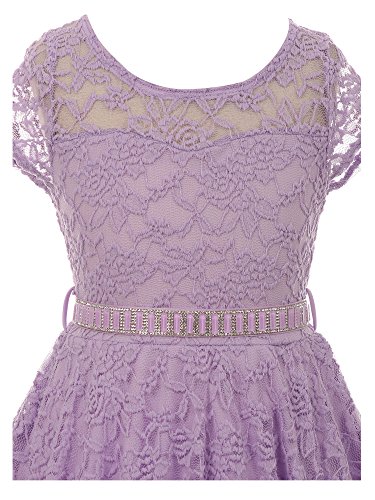 Flower Girl Dress Cap Sleeve Jewel Belt Floral Lace All Over3