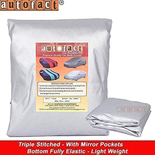 Image of Autofact Waterproof Premium Silver Matty Triple Stitched Car Body Cover with Mirror Pocket for Mahindra Quanto