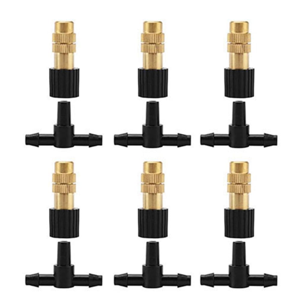 HVMBEUGOS Irrigation System Copper Nozzle Adjustable Spray Nozzle,Brass Atomizing Nozzle with Drip Connector, Garden Cooling Irrigation Equipment 20pcs Brass Nozzle + 4/7 tee