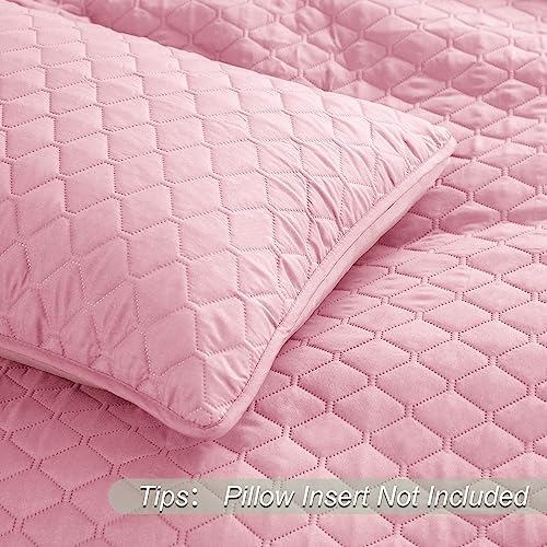 Exclusivo Mezcla Reversible King Size Quilt Bedding Set with Pillow Shams, Lightweight Quilts King Size, Soft Bedspreads Bed Coverlets for All Seasons - (Bright Pink, 104"x96")