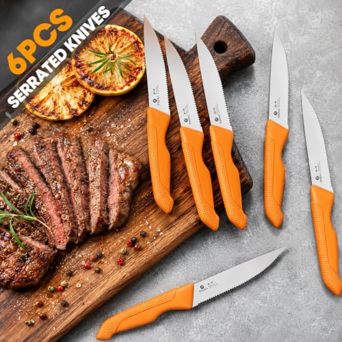 Image of imarku 14-piece Japanese knife set, sharp, non-slip, gift box, yellow | High-carbon stainless steel, built-in sharpener, space-saving design, ideal for everyday cooking and as a gift