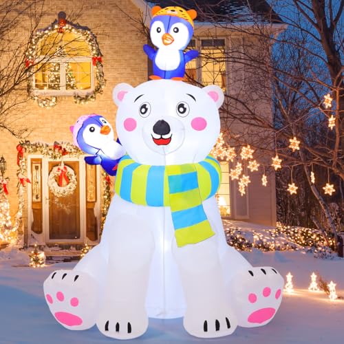 Enchanting 6 FT Bear & Penguin Christmas Inflatable Duo