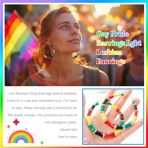 Rainbow Bamboo Hoop Earrings Pride Earrings Outfits for Women Colorful Gay Lesbian Lgbt Earring Pride Jewelry Shirts Accessories Gifts4