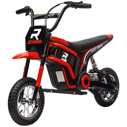 HOMCOM Moto Cross électrique Enfant 350 W, Batterie 12V, Moto électrique Enfants, Vitesse 8-16 km/h, pneus gonflables 12'', Amortisseur arrière, klaxon &...