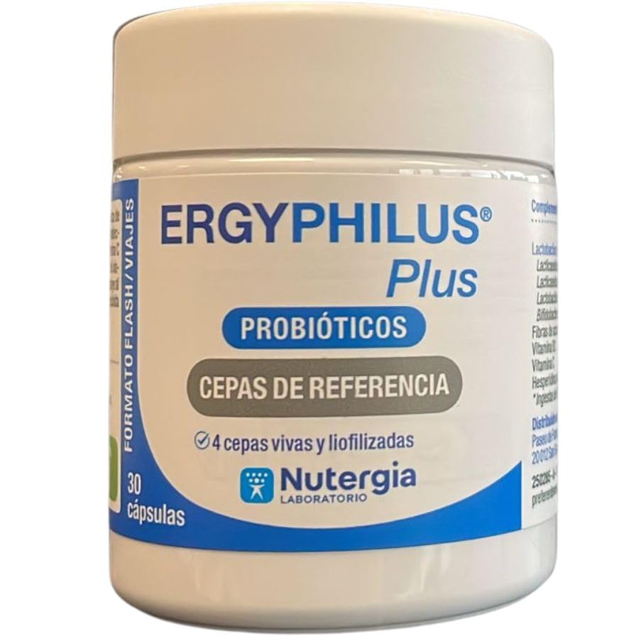 Ergyphilus Plus 30 Cápsulas Suplemento Probiótico Natural con L. rhamnosus GG Apoyo Equilibrio Digestivo y Flora Intestinal Vegano, Sin Gluten, Sin Latosa, Sin Soja