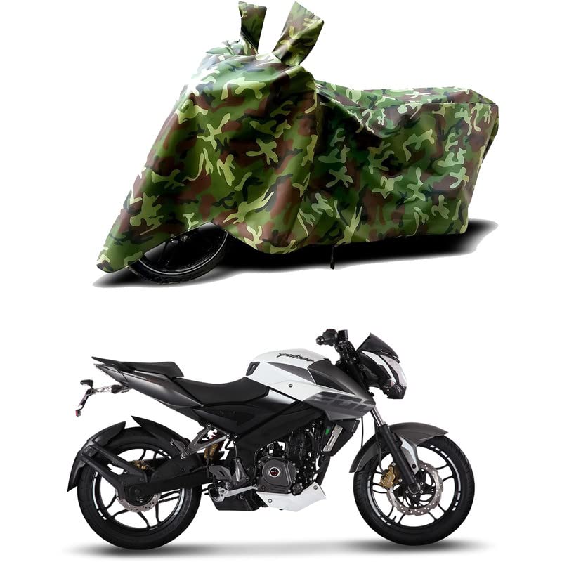 Image of 100% Water Resistant Bike Scooty Two Wheeler Body Cover Compatible For Bajaj Pulsar NS200 STD /UV-Rays /Heat Protection /Birds Dropping /Scratchproof /Dust proof /Waterproof /All Varient[Green MJ]