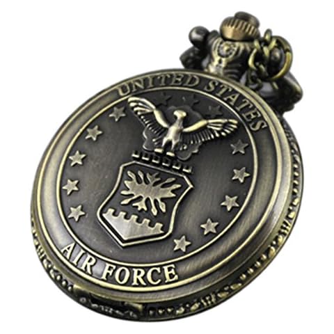 VIGOROSO Vintage Retro Pocket Watch UNITED STATES AIR FORCE Style Bronze Steampunk Chain in Box Cover