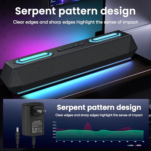 Image of Deeyaple Computer Speakers, 40W PC Speakers for Desktop Monitor with Bluetooth 5.3 & USB Audio, HiFi Stereo Gaming Soundbar with Custom EQ Software, Dynamic RGB Lighting for Laptop, PS4, PS5, Black.