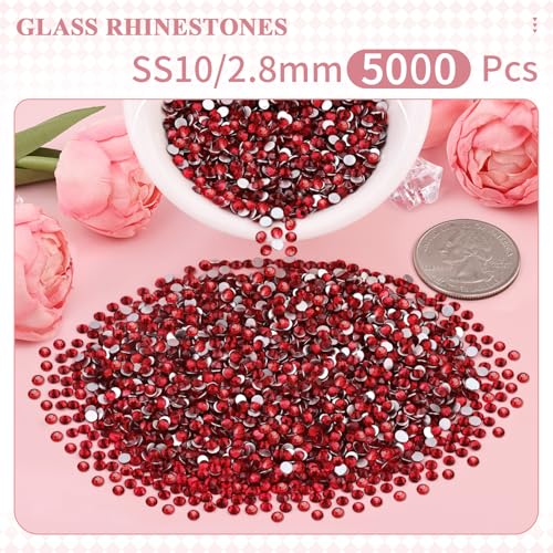 Image of 5000PCS SS10 /2.8mm Crystal Glass Rhinestones for Bedazzling (Dark Siam) | Flatback Rhinestones for Crafting DIY Nail Art Makeup Decoration, Gems Diomand Charms for Tumbler Shoes Clothing Mug