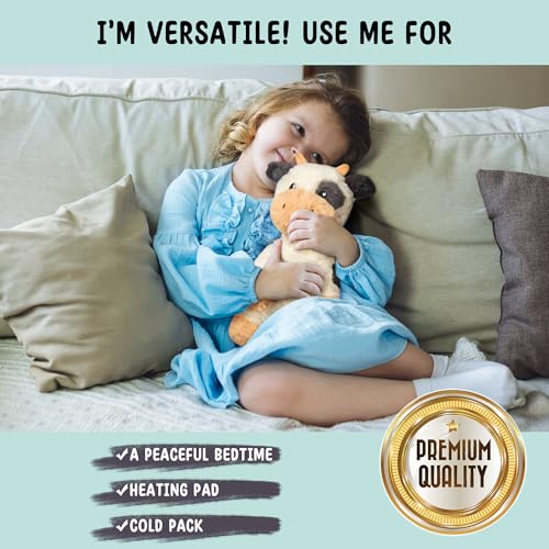 Image of Cow Microwavable & Weighted Stuffed Animals - 1.5 Lbs Unscented Heating Pad for Period Cramps Pain Relief and Anxiety, Cute Black Cow Plush Toys Gifts for Women Girls Adults and Kids by Happy Fuel