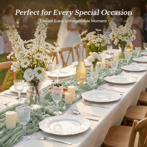 Goodluck 10 Pack 10Ft Sage Green Cheesecloth Table Runner 35x120 Inch Boho Gauze Table Runner Cheese Cloth Extra Long Romantic Table Runners for Wedding Bridal Shower Birthday Party Table Decor - Image 6