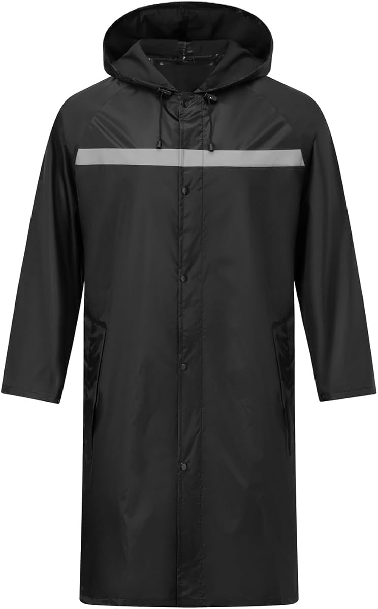 Mens Long Safety Rain Coats with Air Vents Reflective Stripes Waterproof Packable Rain Jacket with Hood Lightweight