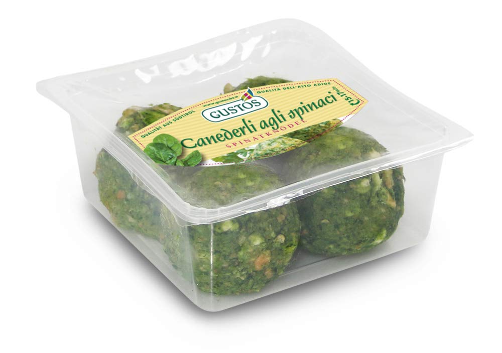 GUSTOS - 3 Packungen Spinatknödel, die leckere und gesunden grünen Knödel von Gustos, jeweils 4 Stück. Mit 27% Spinat, nach traditionellem Rezept hergestellt