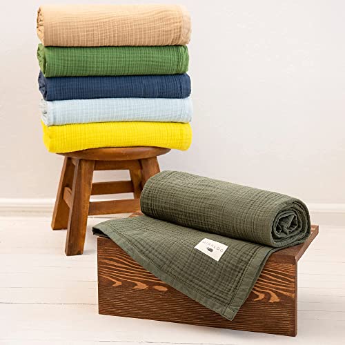 Migaloo Muslin Blankets, Baby Toddler Quilt, 4 Layers, 100 Cotton Stroller Blanket, Hypoallergenic, Super-Soft, Breathable And Lightweight Swaddle, Nursery & Crib Blanket,Large (47 X 35 Inch), Khaki #TOP6