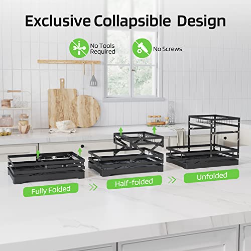 Bbxtyly Large Dish Drying Rack, 2 Tier Collapsible Dish Racks With Drainboard，Drainage, Wine Glass Holder, Utensil Holder And Extra Drying Mat, Dish Drainers For Kitchen Counter (Black) #TOP1
