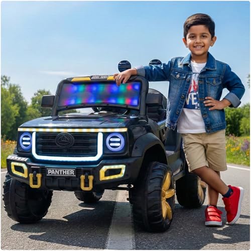 Image of Toyzone Panther Electric Jeep (Black) | 12V Rechargeable Ride on with 5Ah Battery | Music Player with BT, USB & AUX | Smooth Acceleration | 6M Battery Warranty | Age 3-10 Years, Upto 50 kg