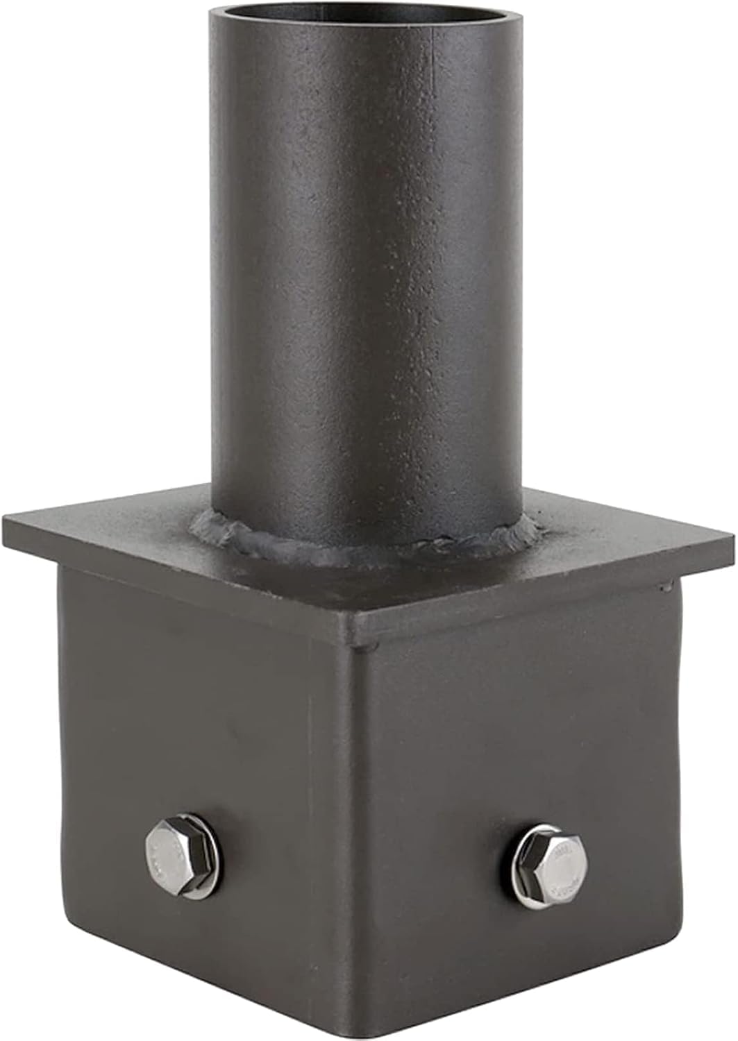 4 Inch Square Vertical Tenon Pole Mount Adapter with 2-3/8" O.D. Tenon, Top Mount for Slip Fitter, Parking Lot Light, LED Shoebox Area Light, Bronze