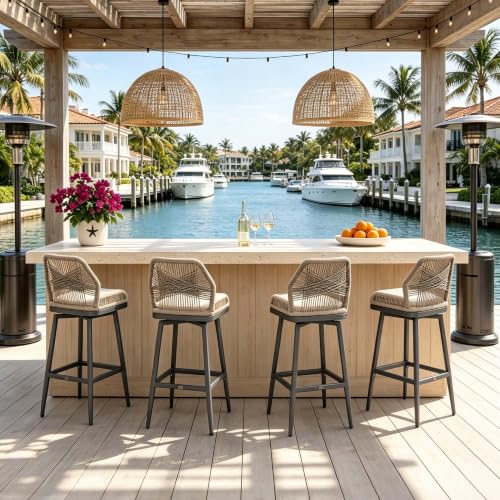 PURPLE LEAF Swivel Bar Height Stools Set of 2 with Cushion, Deep Grey