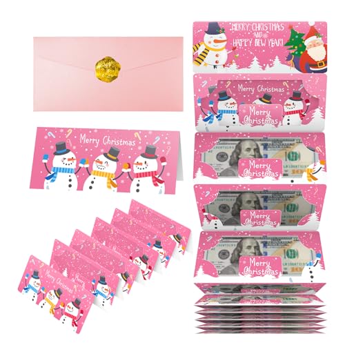 Jaywayang Christmas Money or Gift Card Holder with 10 Slots Surprise Cash Envelope Holders for Men Women Girls Boys (Pink)