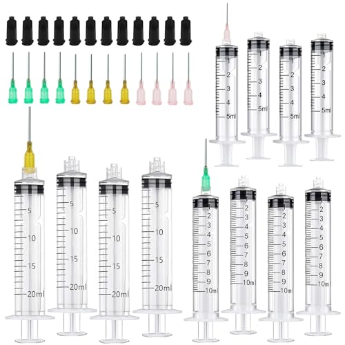 12 Piezas Jeringas 5ML 10ML 20ML Jeringuilla Con Aguja Jeringas De Plástico Jeringas Medidoras Jeringas Dispensación Líquidos Jeringa con Aguja 17G 18G 20G Adecuado para Laboratorios Industriales