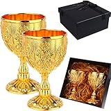 NODRUN 2Pcs Goblet Chalice Small Hand Made Vintage Pure Copper Cup with Gift Box 3.4OZ Engraving Flower Pattern Metal Embossed Wine Liqueur Cup Shot Glass for Art Craft Decoration Home Ornaments