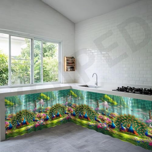 Image of Premium Sink Kitchen Curtain | Waterproof Printed Under Sink Cabinet Curtain for Kitchen Storage & Protection | Stylish Home Decor | (150 x 71 cm) (Forest, Pack of 2)