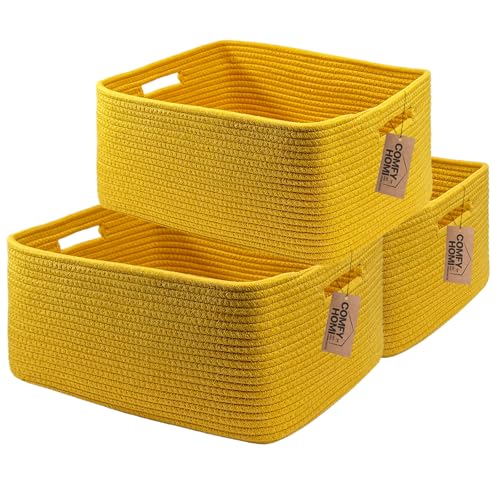 Image of COMFY-HOMI 3 pcs Large Storage Baskets for Shelves, Laundry Basket, Woven Rope Basket, Closet Organizer Bins for Clothes Blanket Towels, Baby Nursery, Gift Toy Baskets, 17 inch x 13 inch x 7.5 inch-