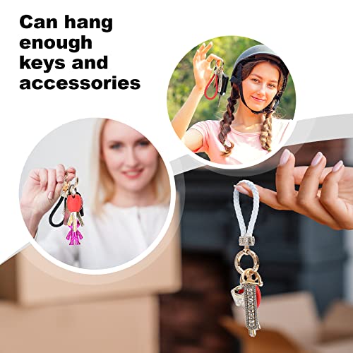 Mugvolax Anti-Lost Keychain, Car Key Chain With Phone Number Plate, Leather Woven, Accessories With Bling Rhinestones (White) #TOP5