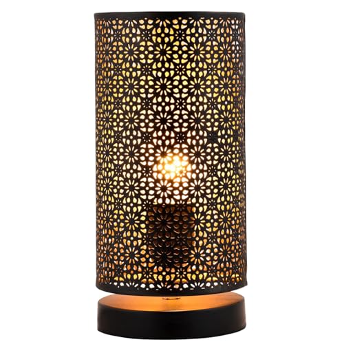 Marrakesch Tischlampe Nachttischlampe 25cm groß | Orientalische Deko Lampe im Wohnzimmer Schlafzimmer oder Kinderzimmer | Moderne Tischleuchte Tuza schwarz aus Metall mit E27 Fassung